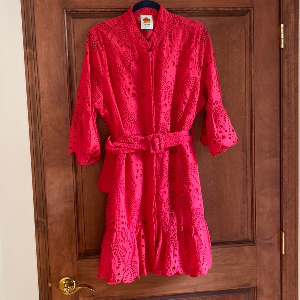 Beautiful reddish coral eyelet Farm Rio dress